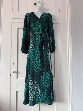 green leopard print dress h&m Ladies - Dark Khaki Green/Animal Print Cowl-Neck Maxi Dress - Size: L